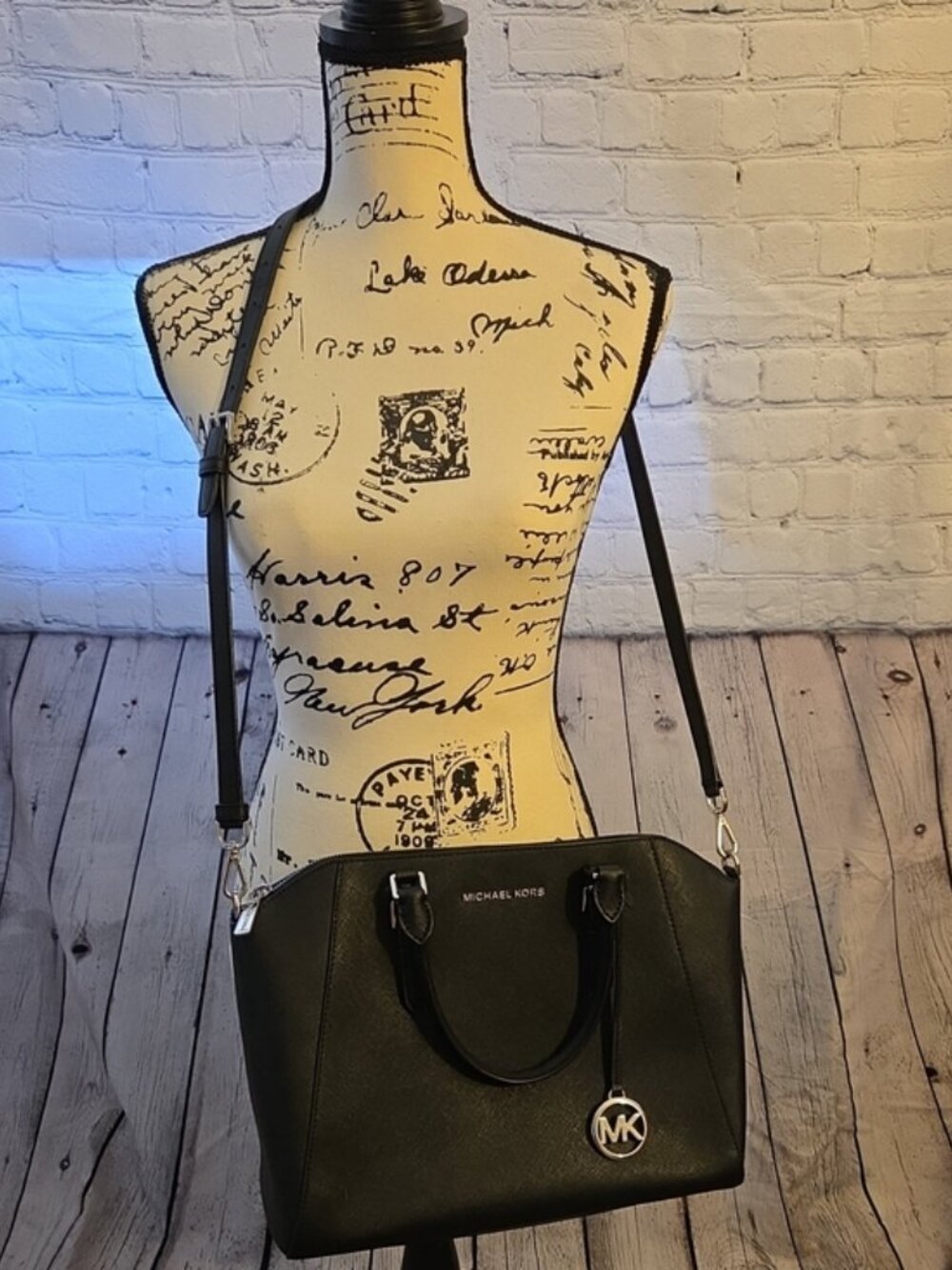 Michael Kors Black Leather Top-Handle Satchel with MK Charm